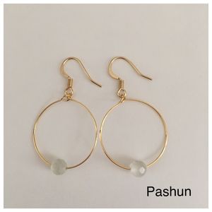 Gold Hoop - White Glass Bead (#1538)